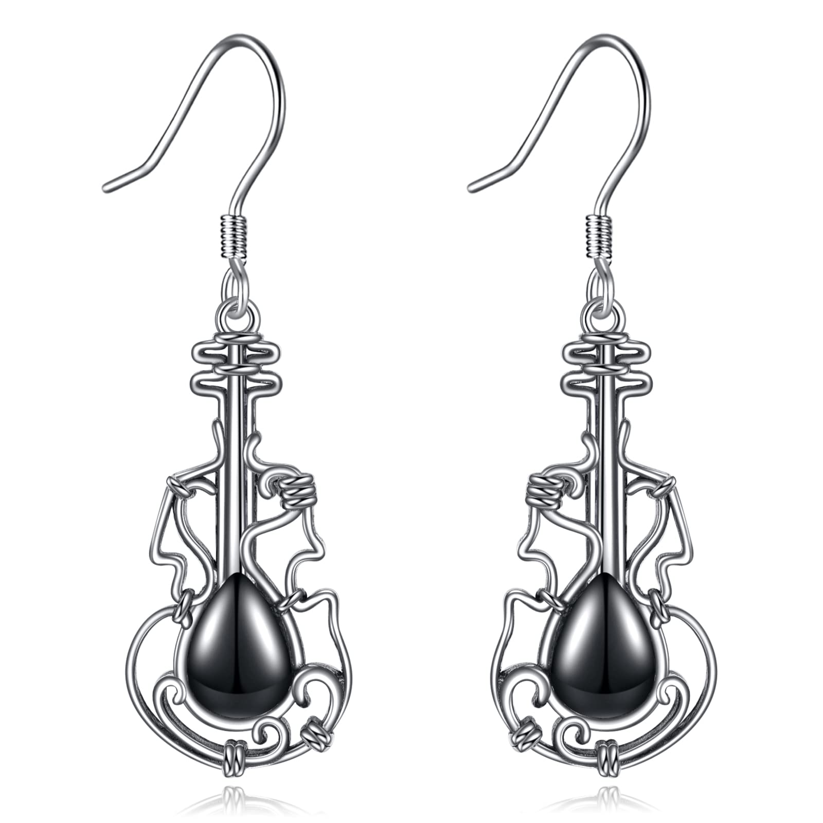 POPLYKE Sterling Silver Music Classical Guitar Dangle Earrings Vintage Punk Guitar Drop Earrings For Women
