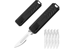 Caressolove Auto Retractable Utility Knife, Safety Black Automatic Box Cutter, Scalpel Pocket Knife, Push Button EDC Razor Knife with 10PCS #23 Blades