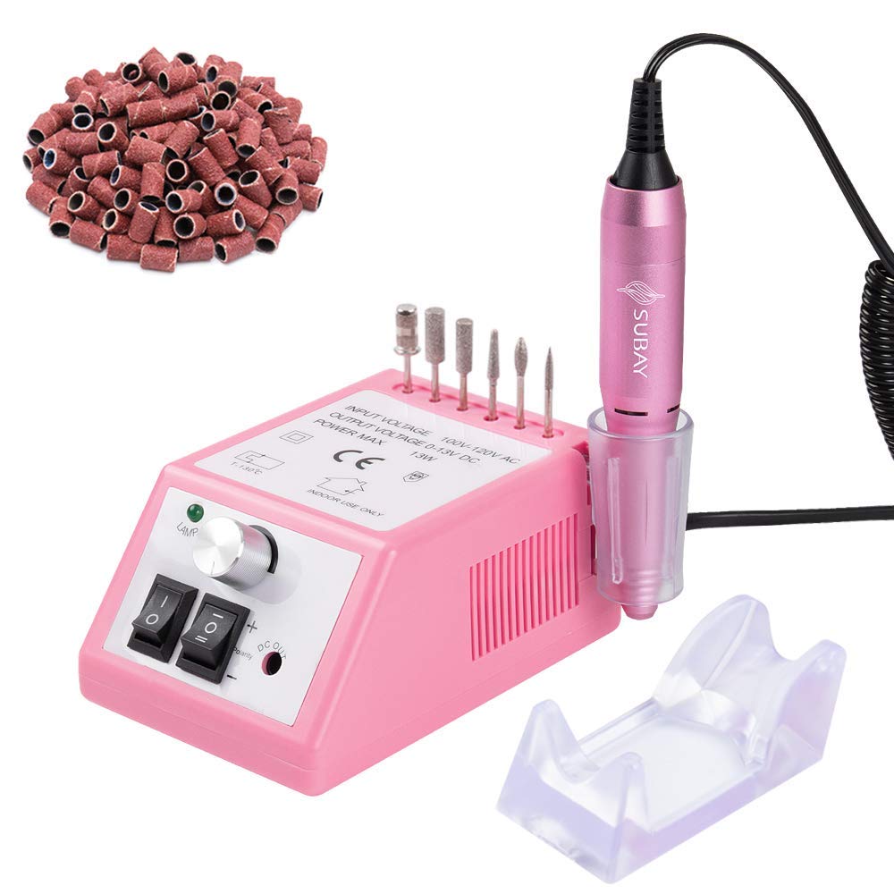 Subay Professional Nail Drill, Electric Nail Drill Machine Manicure Pedicure Kit Electric Nail Art File Drill with 1 Pack of Sanding Bands (Pink)