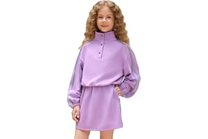 Mirawise Girls Sweatsuit 2 Piece Long Sleeve Sweatshirt and Skorts Tracksuit Pocketed Activewear Skort Sets for 4-13Y