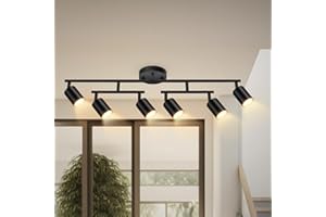 BRICOSMOCON Track Lighting Fixtures Ceiling Black, 6 Light Track Lighting Kit for Kitchen, 30" Flexibly Spotlight with Rotatable Head, Modern LED Flush Mount Ceiling Lighting for Living Room Bedroom(GU10,NO Bulb)