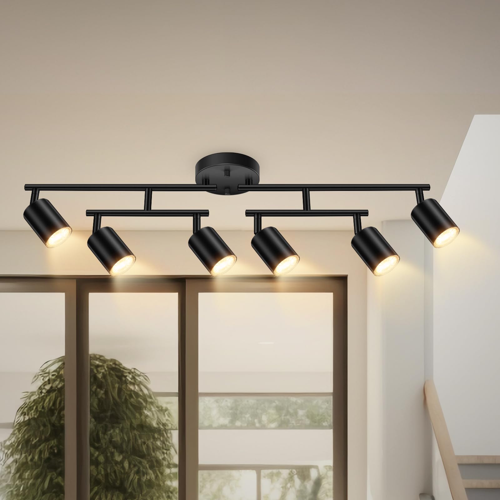 Photo 1 of Track Lighting Fixtures Ceiling Black, 6 Light Track Lighting Kit for Kitchen, 30" Flexibly Spotlight with Rotatable Head, Modern LED Flush Mount Ceiling Lighting for Living Room Bedroom(GU10,NO Bulb)