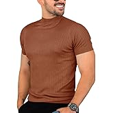 Mens Casual Slim Fit Basic Tops Short Sleeve Shirt Turtleneck T Shirts Rib Knitted Stretch Pullover Sweater
