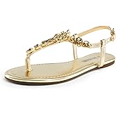 DREAM PAIRS Flat Sandals for Women Dressy Rhinestone T-Strap Thong Flat Sandals for Summers Dress Beach