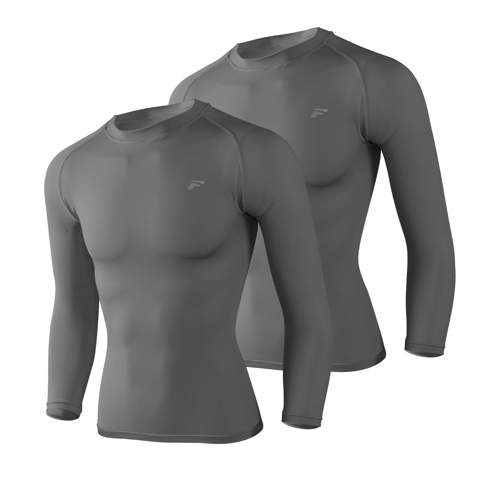 Photo 1 of 2 Pack Men Compression Shirts Long Sleeve Running Athletic Undershirts Workout Baseball Base Layer Rash Guard Tops Grey