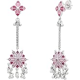Pink Lotus Chandelier Earrings for Women | Hand-Enameled Traditional Indian Ethnic Statement Earrings | Navicia Rosa Collection | Gift for Her