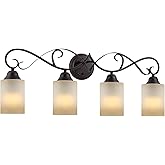Kira Home Villa 31" Traditional 4-Light Vanity/Bathroom Light + Amber Frosted Glass Shades, Oil Rubbed Bronze Finish