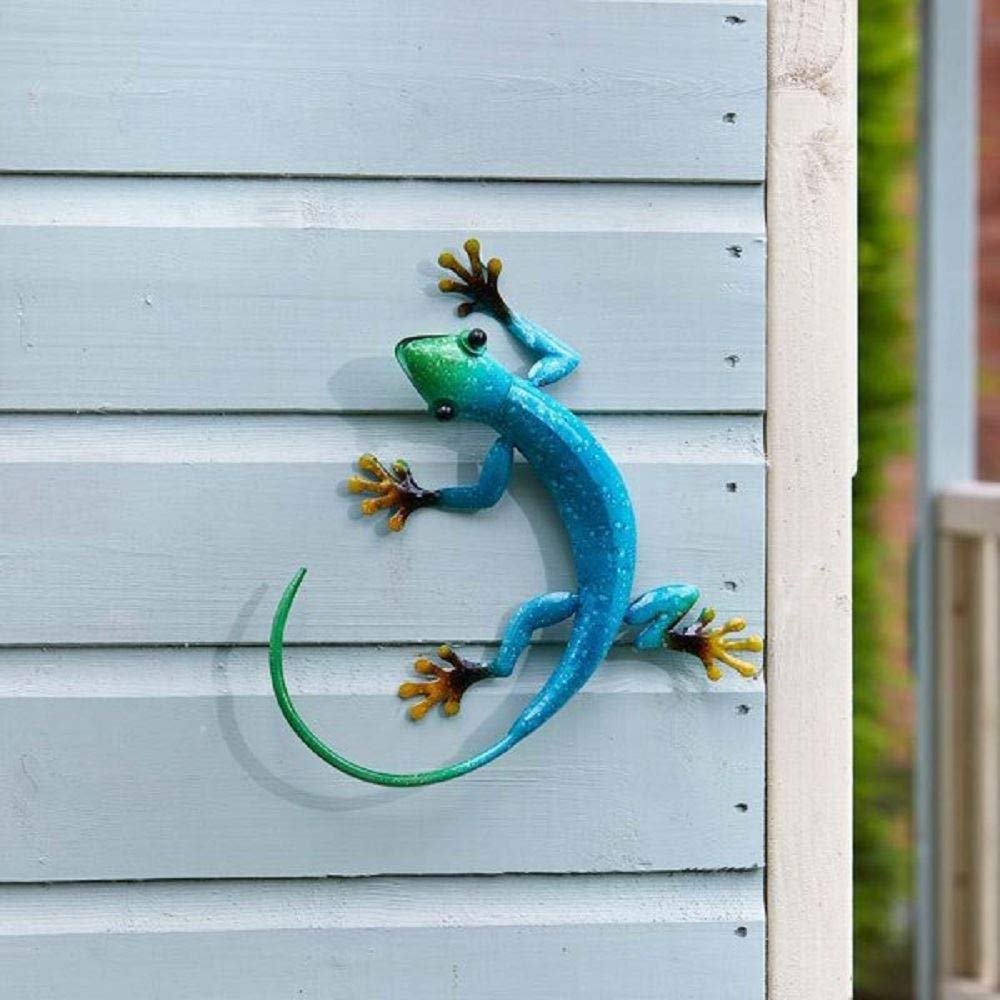 Flamboya Outdoor Decorative Gecko Wall Art Ornament in Azure Blue