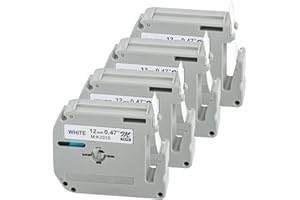 BORN4SHIP P Touch Label Tape MK-231 PT-M95 Label Tape Replacement for Brother M-K231s Label Tape 12mm 0.47 White, M-231 MK231 PTouch M Tape for PTM95 PT70BM PT-80 PT-90 PT-65 Refills, 4 Packs