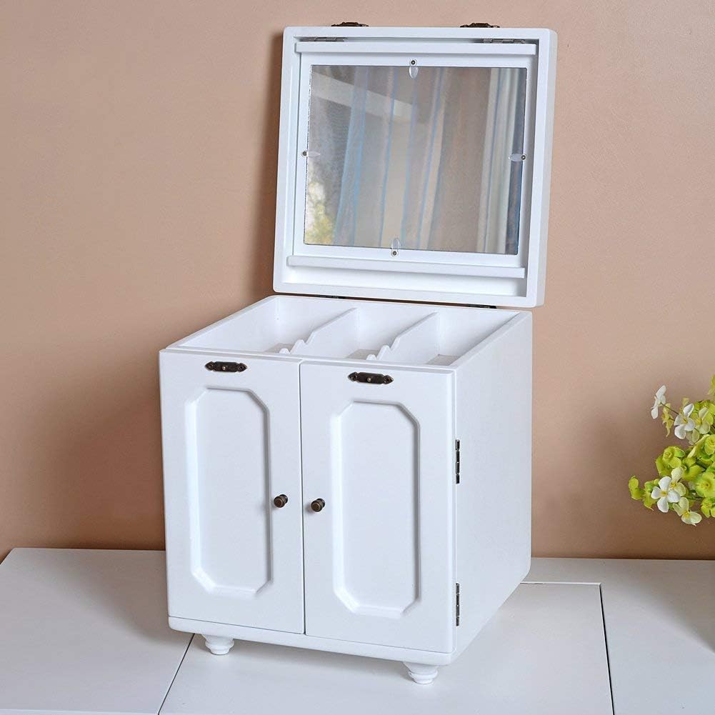 Organizedlife Wooden Portable Mirrored Makeup Jewelry Storage Cabinet in White