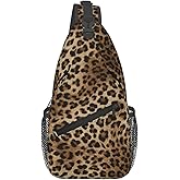 LOSTORCHI Leopard Print Crossbody Sling Bags for Women Men Brown Animal Skin Pattern of Wild Animal Strong Panthera Sling Backpack Casual Chest Shoulder Bag Cute Cheetah Print Travel Hiking Daypack