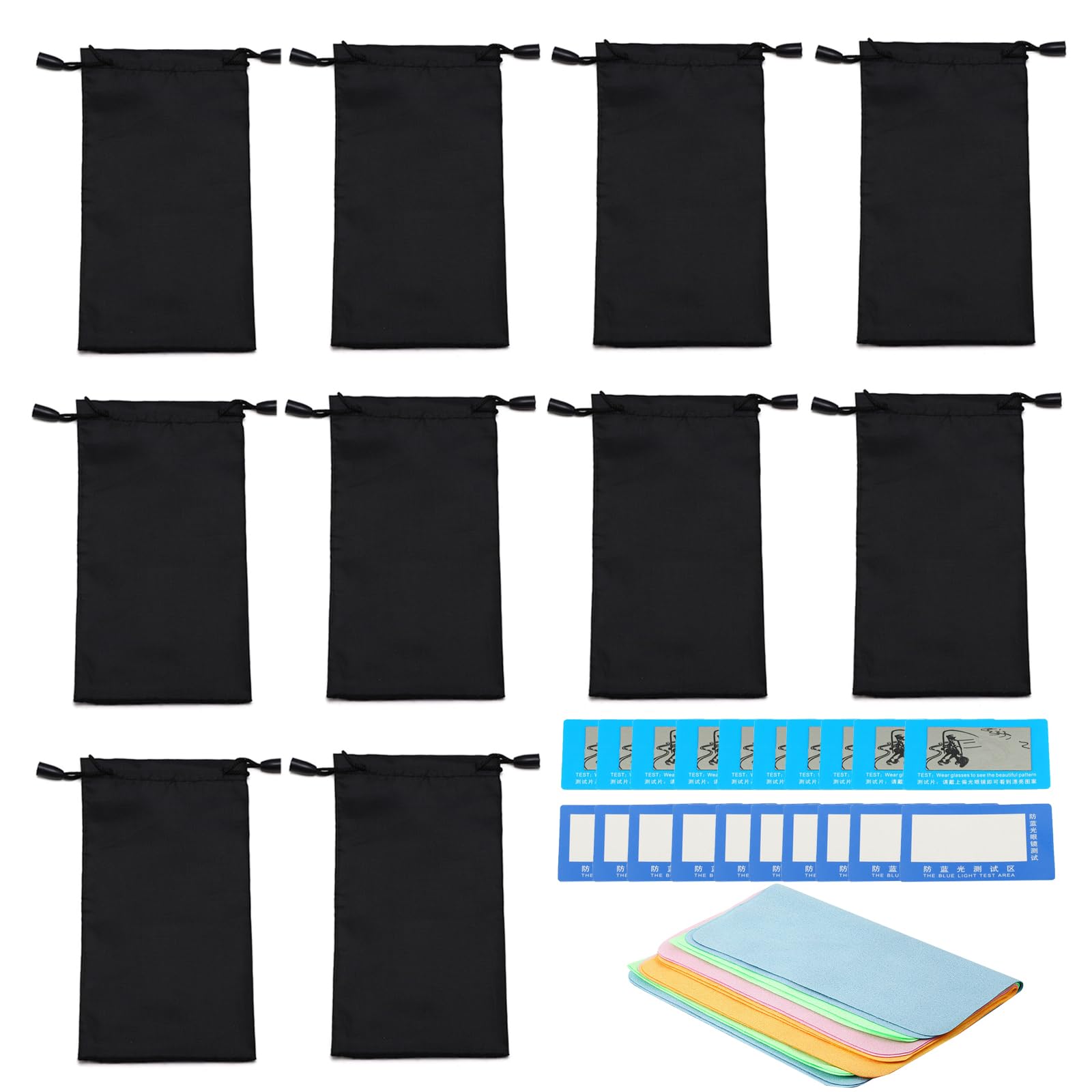 EULAPGOE Microfiber Soft Sunglasses Case Pouch, Sunglasses Eyeglasses Bag Drawstring Eyeglasses Storage Bag Eyeglasses Cleaning Cloth Multifunctional Test Card Eyeglasses Specialized