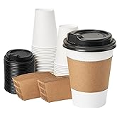 RACETOP 12 oz 50 pack Disposable Paper Coffee Cups with Lids and Sleeves