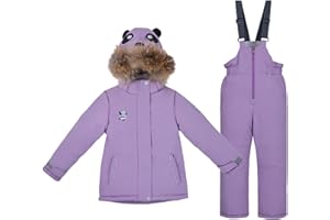 Kids Girls Cute Ski Snow Suit Panda Ear Hooded Winter Jacket and 𝗕𝗶𝗯 Overalls Warm Thicken Snowsuit Boys Graphic Snowwear