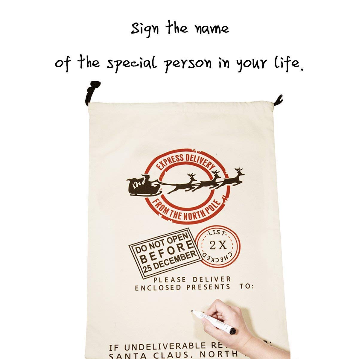 Ausein Christmas Sack Large Bag, Xmas Sacks, North Pole Mail Hessian Santa Stockings Sack, Personalised Name Space Large Storage Bags - 70 x 50 cm/ 28 x 20 inch, Beige