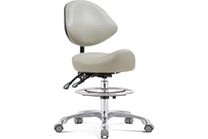 HNKastela Saddle Chair Rolling Saddle Stool with Back Support, Esthetician Chair Ergonomic Saddle Chair for Dental Hygienist, Doctor, Medical, Salon (with Back, Grey)