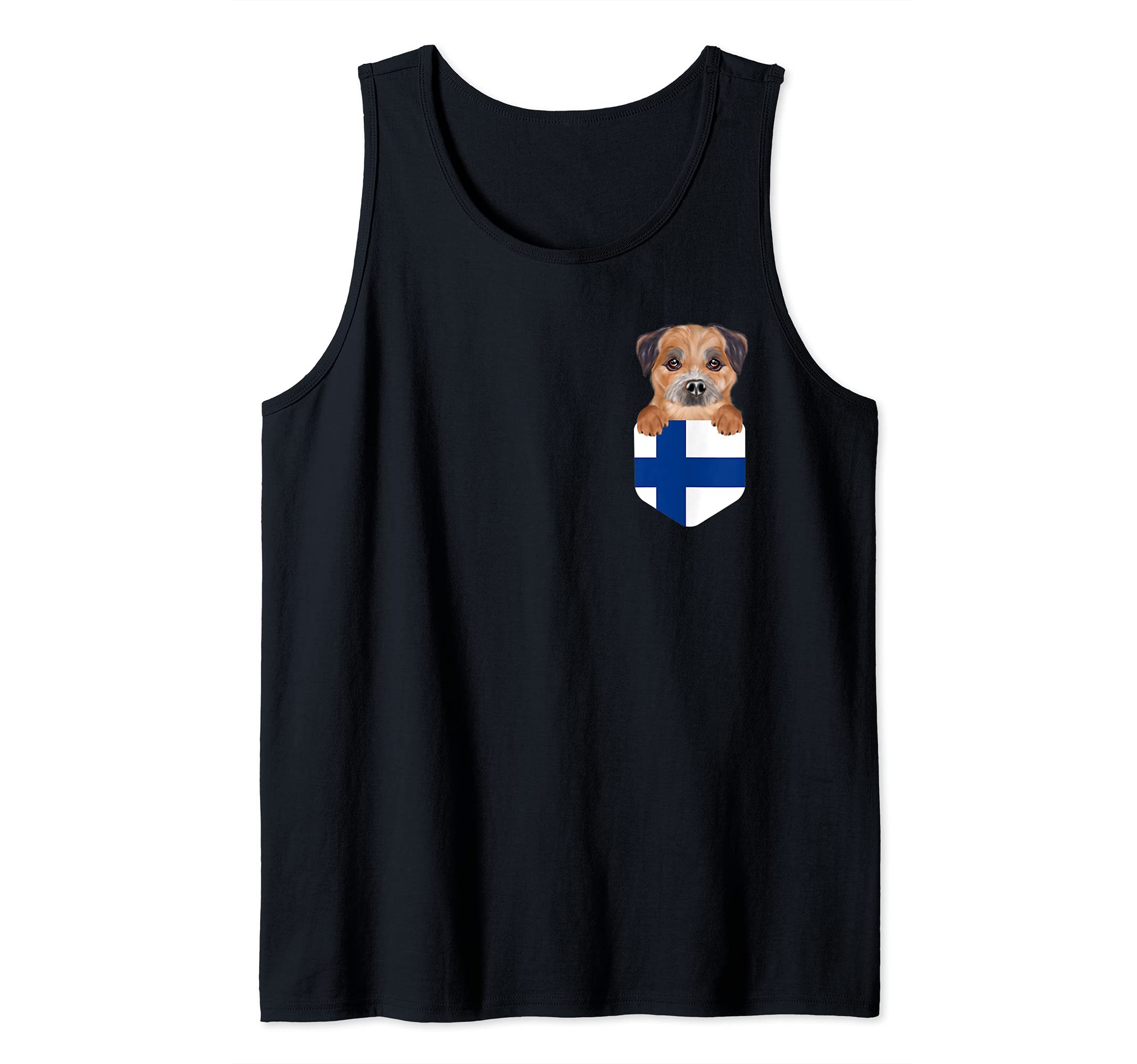 Finland Flag Border Terrier Dog In Pocket Tank Top