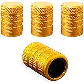 povtii 4 PCS Car Tire Valve Stem Caps, Aluminum Anti Corrosion Tire Air Caps with with Plastic Seal, Universal Leakproof Tyre Stem Cover, Car Accessories for Truck Bike Motorcycle (Golden)
