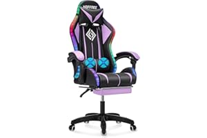 VANSPACE Gaming Chair Massage with LED Lights Ergonomic Computer Gaming Chair with Footrest High Back Video Game Chairs with Adjustable Lumbar Support Purple and Black