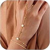 Fullpop Gold Hand Chain Bracelet for Women, Dainty 18K Gold Plated Ring Bracelet Hands Chain Stackable Bracelets for Women CZ Heart Pendant Beaded Hand Bracelets for Women Non Tarnish Jewelry for Her