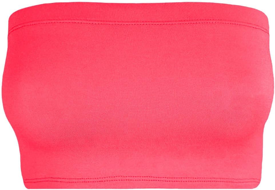 Ladies Plain Boob Tube Bra Ladies Bandeau Crop Bra (S/M (UK 8/10), Hot Pink)