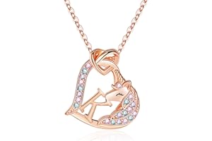 FLNEOO Unicorn Gifts for Girls Necklace Decorations - Birthday Personalized Gifts Unicorn Necklace for Girls Heart Pendant Kiss Initial CZ Necklace Classic Unicorns Jewelry Gifts for Girls Fashion