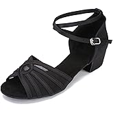 Low Heel Womens Ballroom Latin Salsa Dance Shoes for Social Beginner Practice Dancing Sandals 1.5" Heel LX02