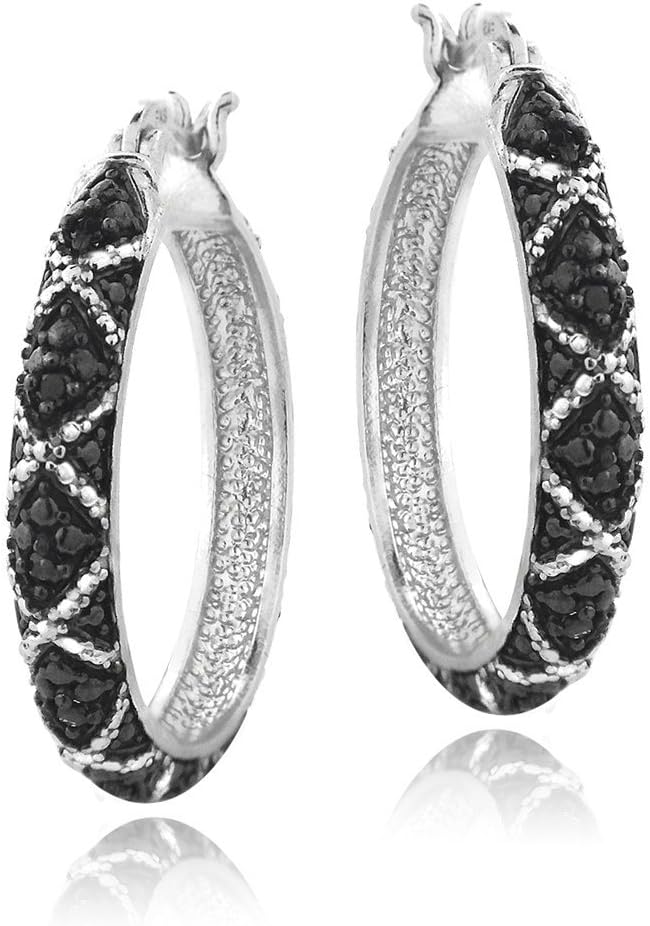 Sterling Silver 1/10ct Black Diamond Criss-Cross Hoop Earrings 25