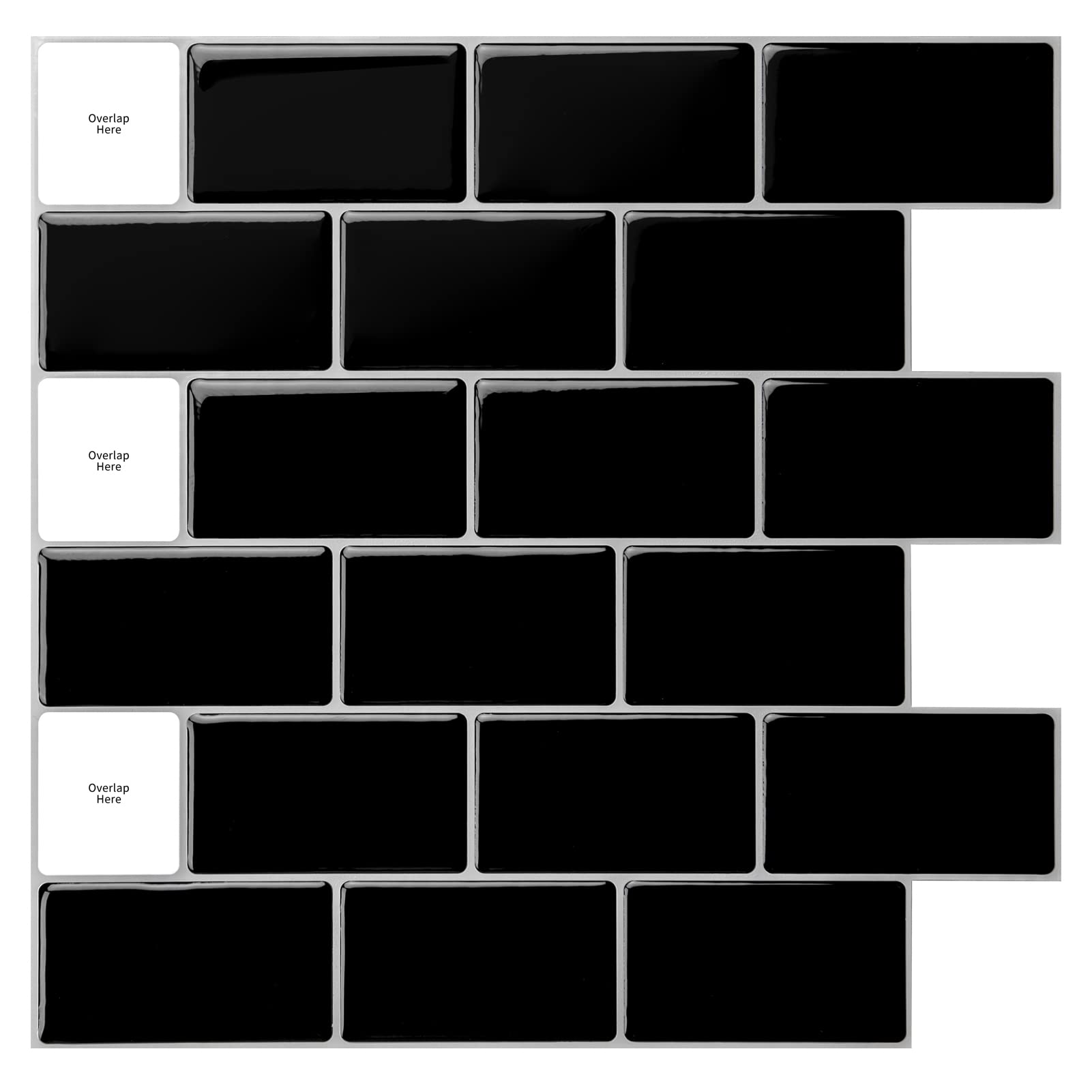 Art3d 10-Sheet Black Metro Peel and Stick Subway Tiles, 12"x12" Modern Mosaic Wall Panels for Kitchen, Bathroom, Bedroom & Laundry