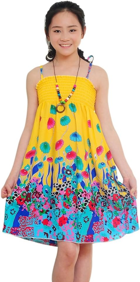 Baby Girls Bohemian Princess Dress Floral Slip Skirt Beach Sundress One Piece with Necklace Summer Clothing 3-12Years