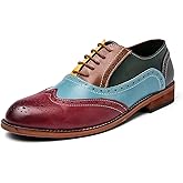 HuitJours Men Oxford Dress Shoes Multicolor Brogues Wing Tips Lace Up Patchwork Two Tone Color Matching Punched Round Toe