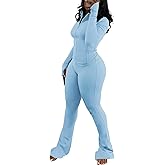 Adogirl Women 2 Piece Outfits Tracksuit Set Long Sleeve Full Zipper Crop Jacket and Flare Pants Workout Set With Pockets