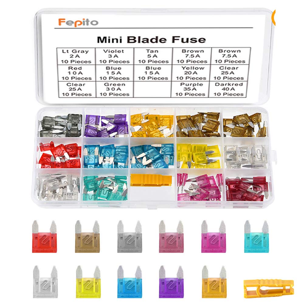 FEPITO 140pcs Mini Car Fuses Assortment Blade Fuse for Auto Car Truck with Storage Case(2A, 3A, 5A, 7.5A, 10A, 15A, 20A, 25A, 30A, 35A, 40A)