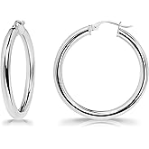 Sterling Silver Polished Finish Round-Tube Hoop Earrings 3mm Wide 15mm-30mm Diameter