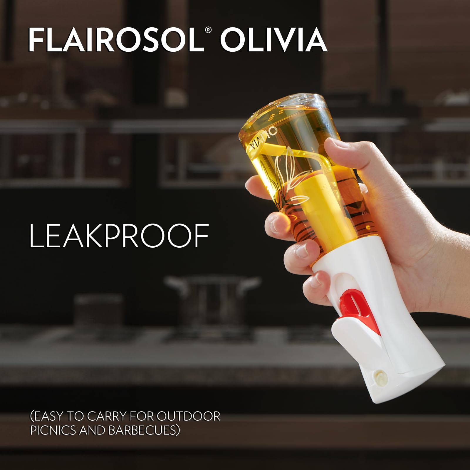 FLAIROSOL OLIVIA Oil Sprayer for Cooking, 200ml Glass Olive Oil Sprayer, Continuous Cooking Spray Bottle with Portion Control, Olive Oil Dispenser for Kitchen, Air Fryer, Salad, BBQ (Golden Leaves)