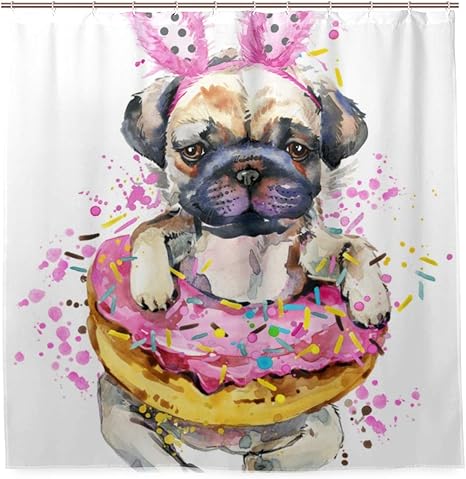 Amazon Nikivivi 防水シャワーカーテン かわいい小さな犬手描き水彩イラスト 浴室 目隠し 間仕切り取付簡単 カーテンリング付属 おしゃれ バスカーテン 180ｘ180cm シャワーカーテン ホーム キッチン オンライン通販