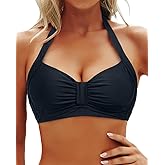 Yonique Women Halter Bikini Top Only Retro Swimsuit Top Push Up Bathing Suit Top No Bottom