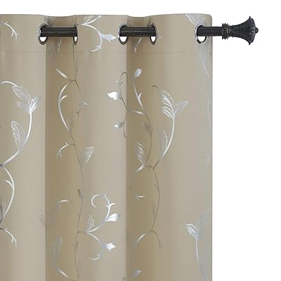 Buy Buhua Small Window Blackout Curtains Bedroom Darkening Curtain Pairs Silver Floral Print Blackout Curtains For Kitchen 38w 45l Beige2 Panels Online In Turkey B081334v6d