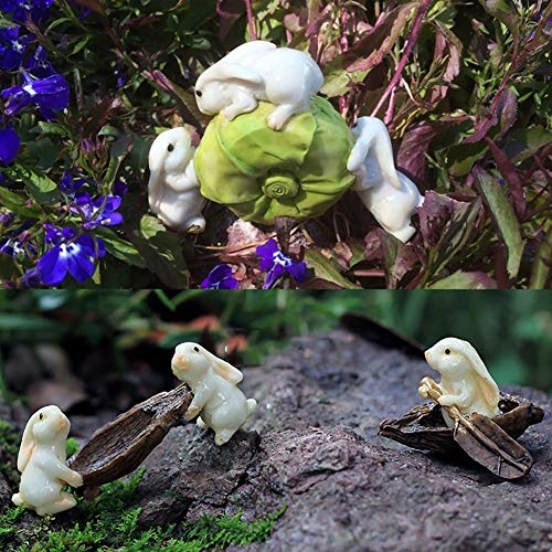 yanQxIzbiu Garden Resin Decor, Miniature Resin Rabbits Cabbage Figurine Micro Landscape Garden Decor Statue - 1#