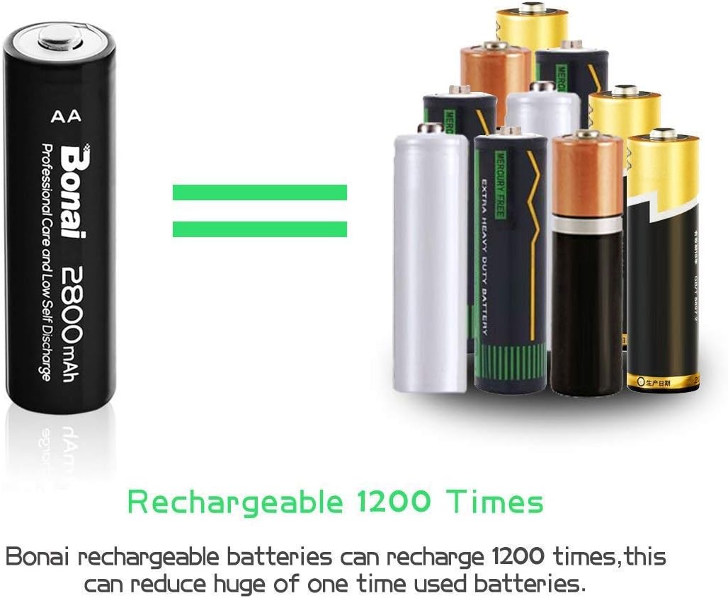 BONAI AA Rechargeable Batteries 2800mAh 1.2V Ni-MH Battery batería recargable Low Self Discharge Rechargeable Batteries 24 Pack: Home Audio & Theater