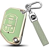 QBUC for Jeep Key Fob Cover with Keychain Flip Key Case for 2022 2021 2020 2019 2018 Jeep Wrangler Gladiator JLU JL Rubicon JT (Green)