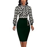 KnoInt Women's Wear to Work Pencil Dresses Business Professional Midi Dress Long Sleeve Bodycon Party Dress