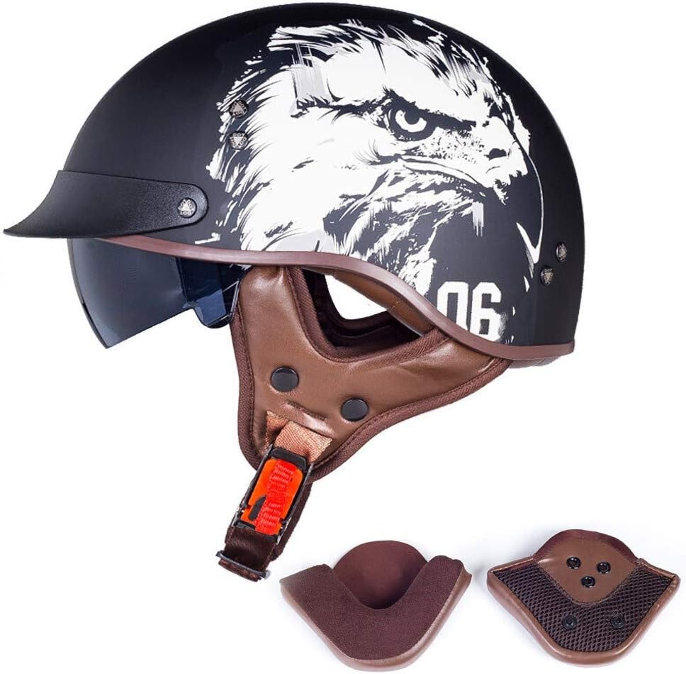 FLHWAN Motorcycle Helmet DOT Certified Half Face Helmet Open Face Helmet Retro Harley Half Helmet Cruiser Chopper Pilot Jet Helmet Four Seasons Universal Skateboard Helmet