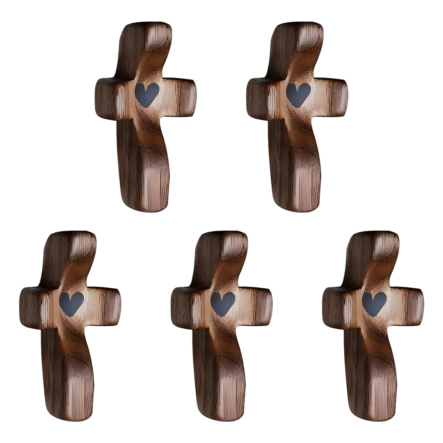 wellhouse Encouragement Gift Wooden Cross Fingertip Stress Relief Gifts Pocket Small Cross Religious Gift Handheld Wooden Cross My Heart(Walnut 5pcs)