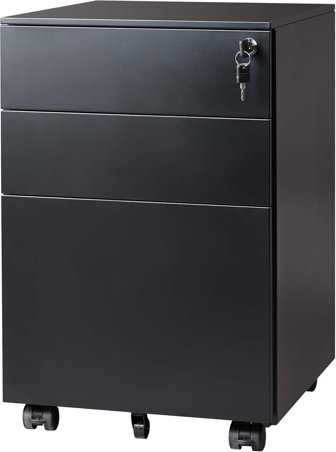 DEVAISE Locking File Cabinet, 3 Drawer Rolling Pedestal Under Desk, Fully Assembled Except Casters, Black : Office Products