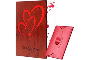 Breezy Valley Valentines Day Card for Wife Husband - Wooden Wood Valentines Card for Him Her Boyfriend Girlfriend, 5th Anniversary Card Gifts for Wife, To My Love Valentine Card w/Heart Envelope