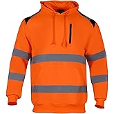 High Visibility Reflective Long Sleeve Safety Hoodie for Men,Hi Vis ANSI Class Construction Work Sweatshirt