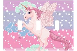 SPTVAN Cute Unicorn 3 Gang Light Switch Cover Triple Toggle Wall Plate Decorative Switchplate Electrical Faceplate for Girls Kids Bedroom Nursery House Living Room Decor