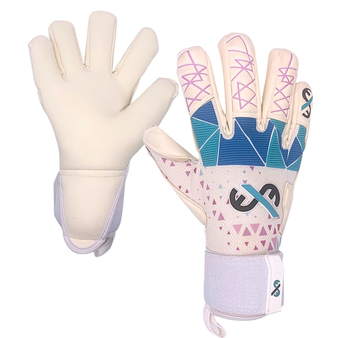 ExE-GK Football goalkeeper glove Inception professional goalkeeper glove for Adult, Youth and Kids, Boys, Girls, 4mm Contact Latex, Negative cut, Double Wrist Strap, Internal Grip Dots (10)
