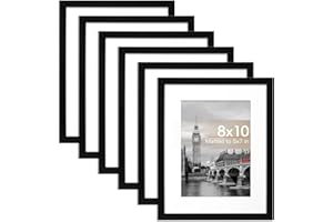 Fixwal 8x10 Picture Frame Set of 6 with Shatter Resistant Plastic Glass, Thin Border and Light Weight Photo Frames for Wall or Tabletop Display, Black
